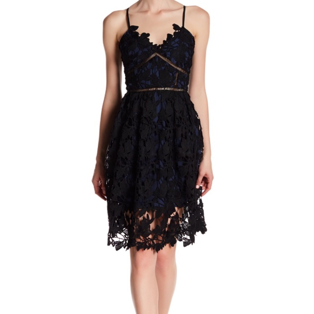 Black and blue, floral, lace dress